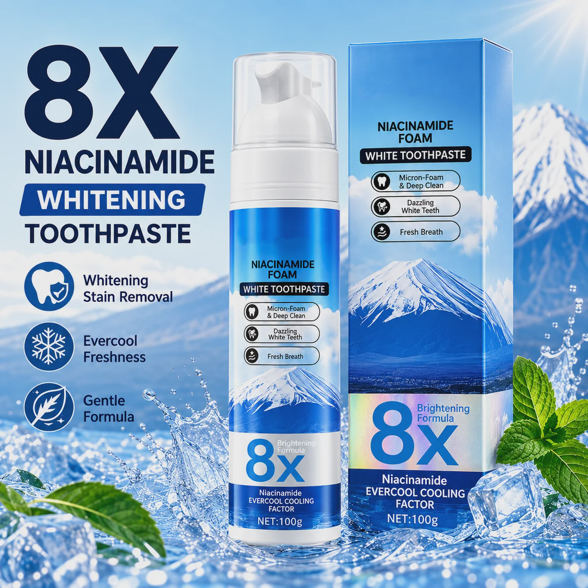 Niacinamide Foam Whitening Toothpaste – Deep Clean & Fresh Breath