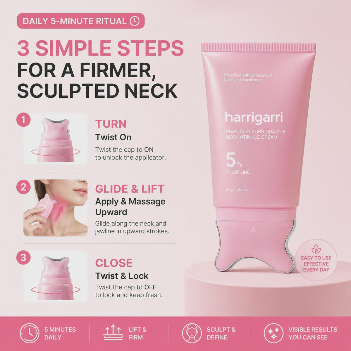 Harrigarri PDRN Collagen Gua Sha Neck Cream – For Firmer, Smoother-Looking Neck Skin