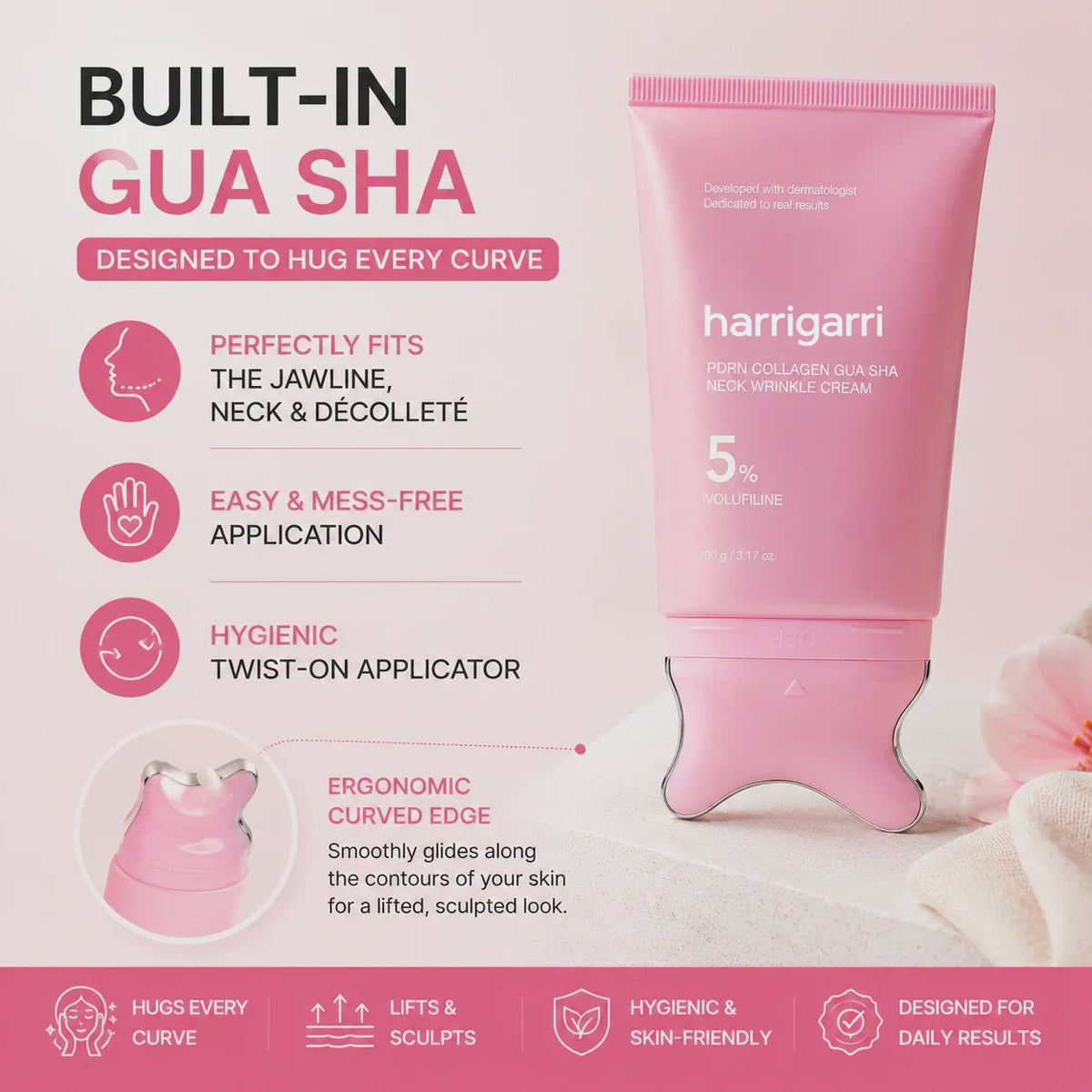 Harrigarri PDRN Collagen Gua Sha Neck Cream – For Firmer, Smoother-Looking Neck Skin