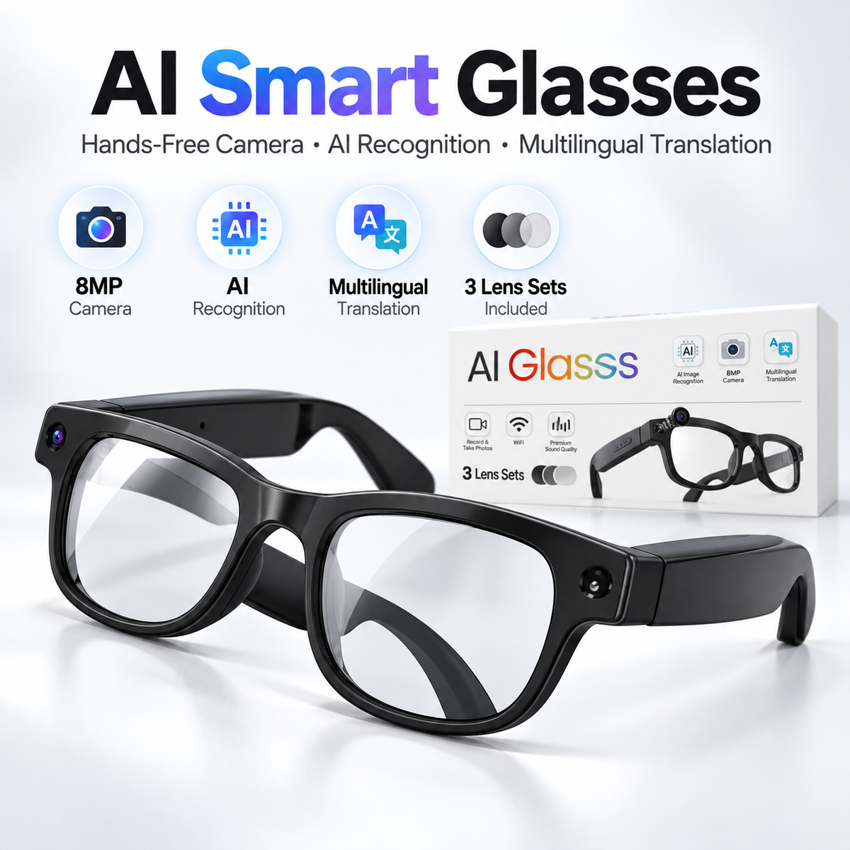 Harrigarri AIMB-G2 AI Smart Glasses – 8MP Camera & AI Translation